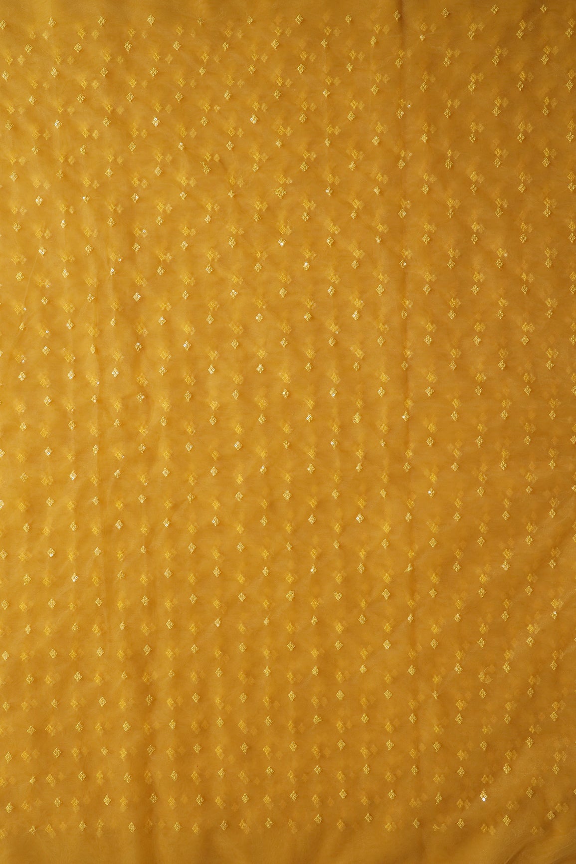 Small Motif Sequins Embroidery Work On Yellow Soft Net Fabric - doeraa