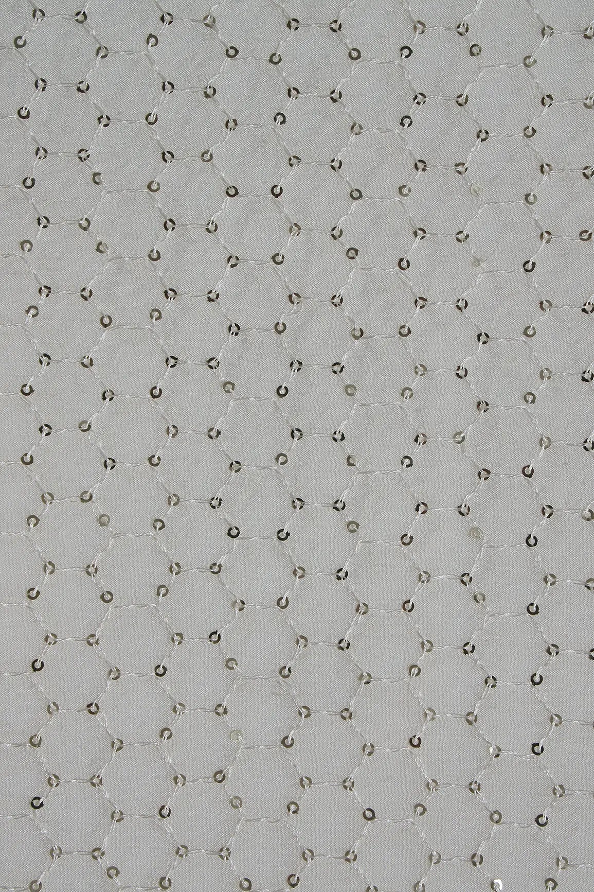 Small Trellis Gold Sequins Embroidery Work On White Dyeable Chinnon Chiffon Fabric - doeraa