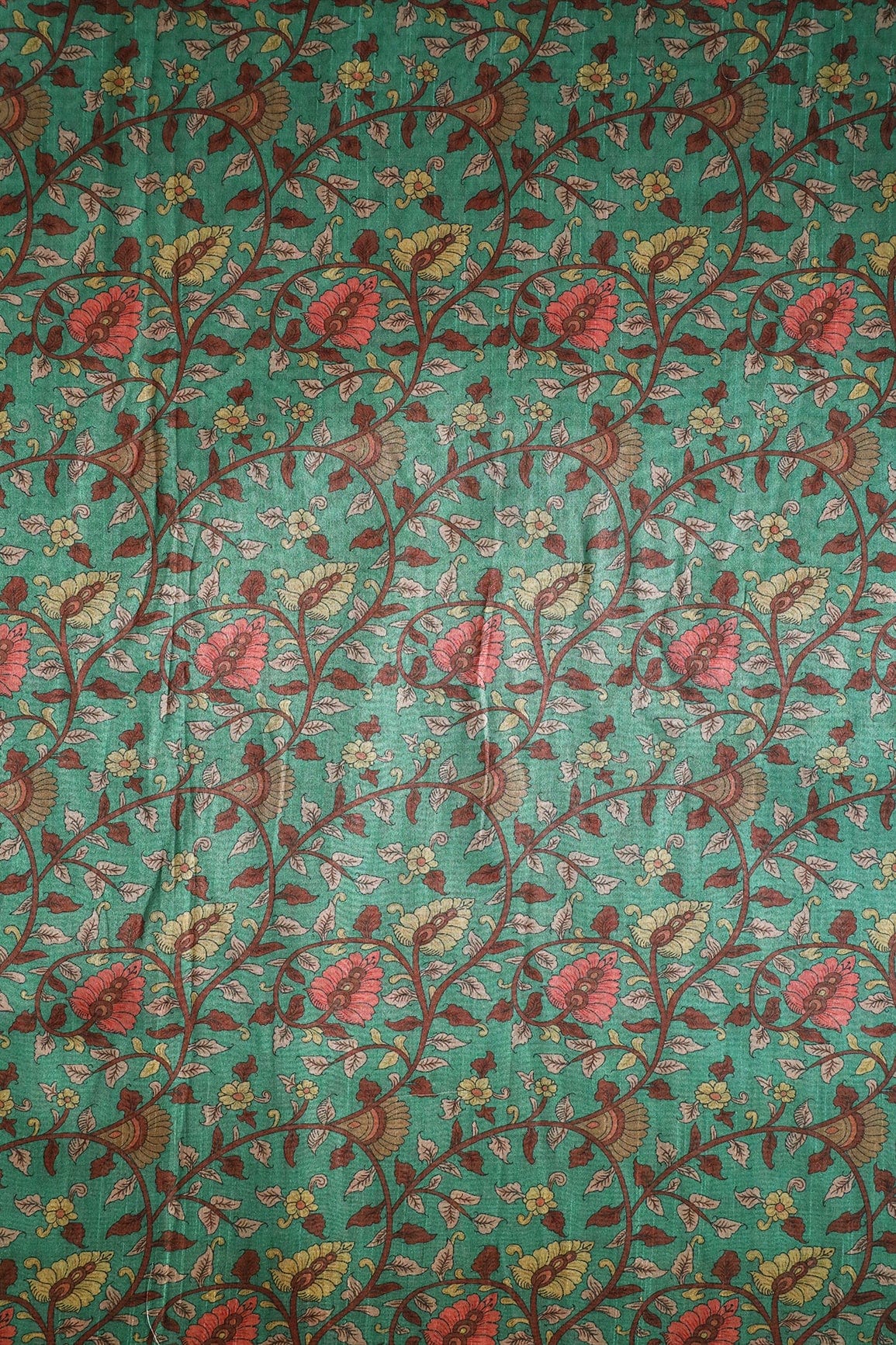 Teal Floral Pattern Digital Print On Mulberry Silk Fabric - doeraa