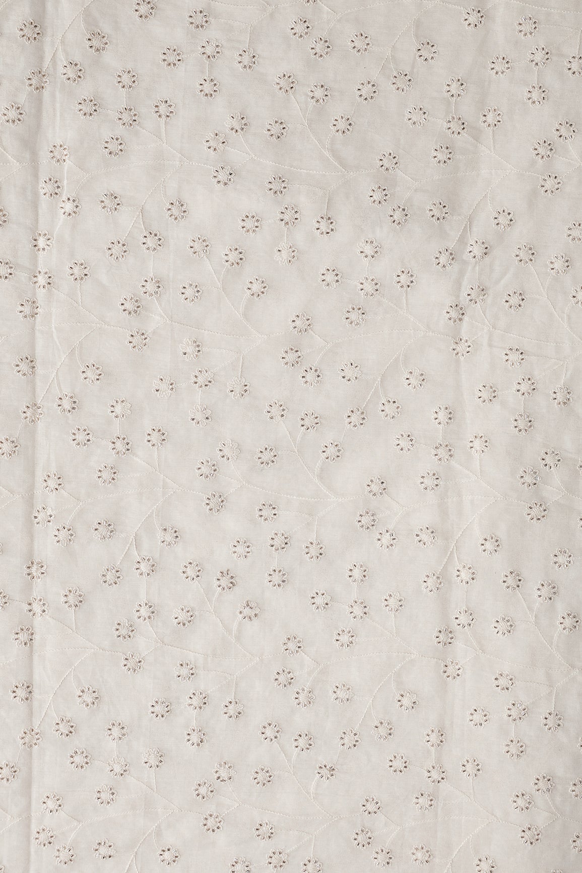 Thread With Beads Floral Embroidery Work On Off White Organic Cotton Fabric - doeraa