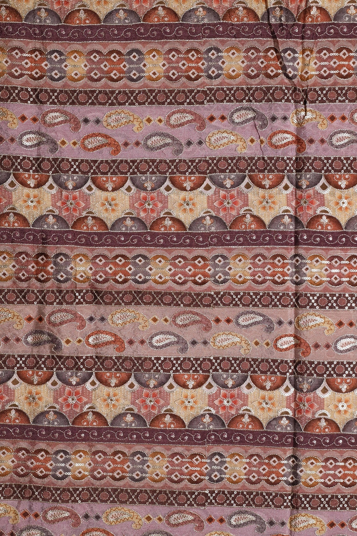 Traditional Position Print On Sequins Embroidery Light Brown Viscose Chinnon Chiffon Fabric - doeraa