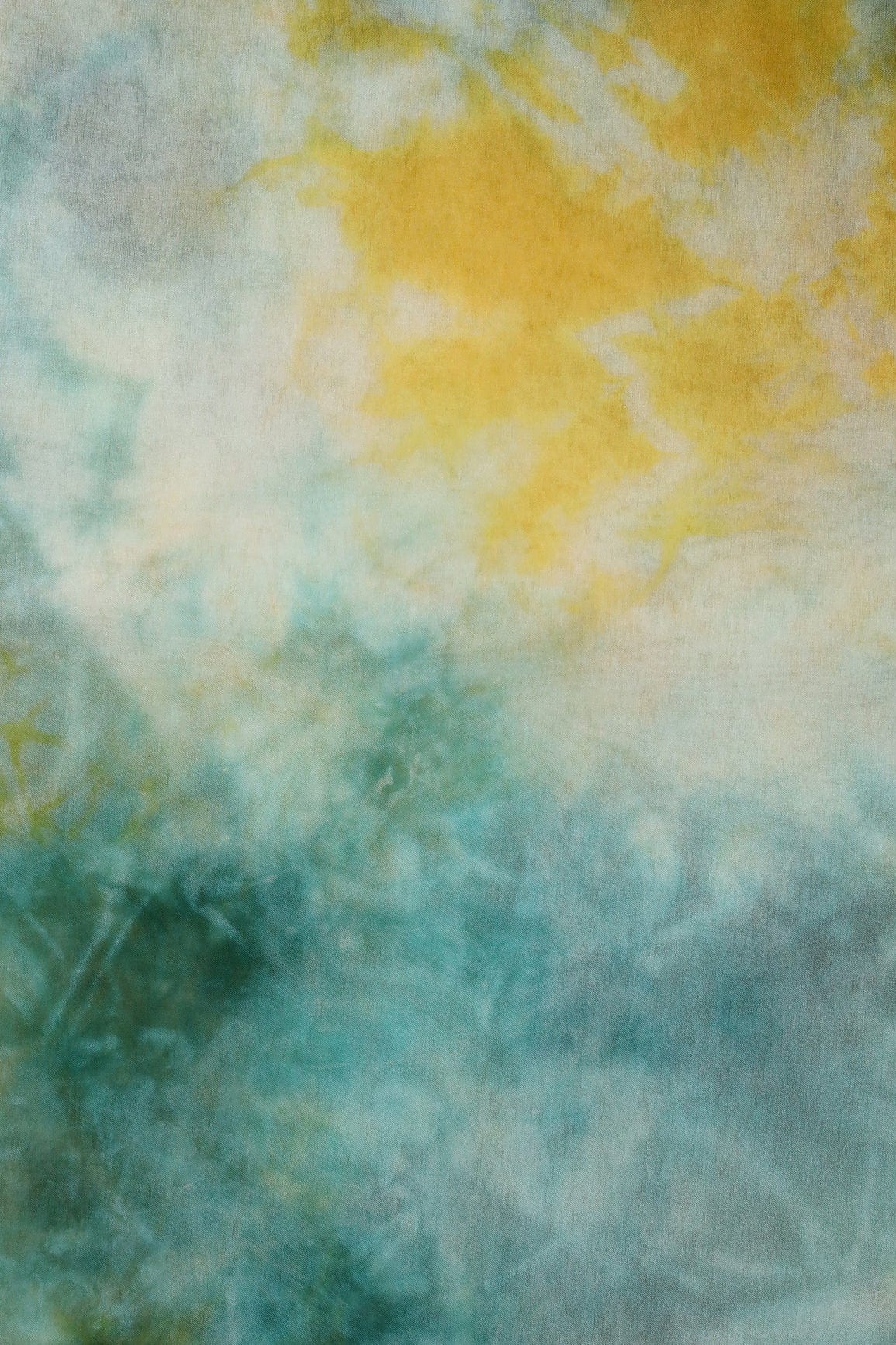 Turquoise And Yellow Tie & Dye Shibori Print On Organza Fabric - doeraa