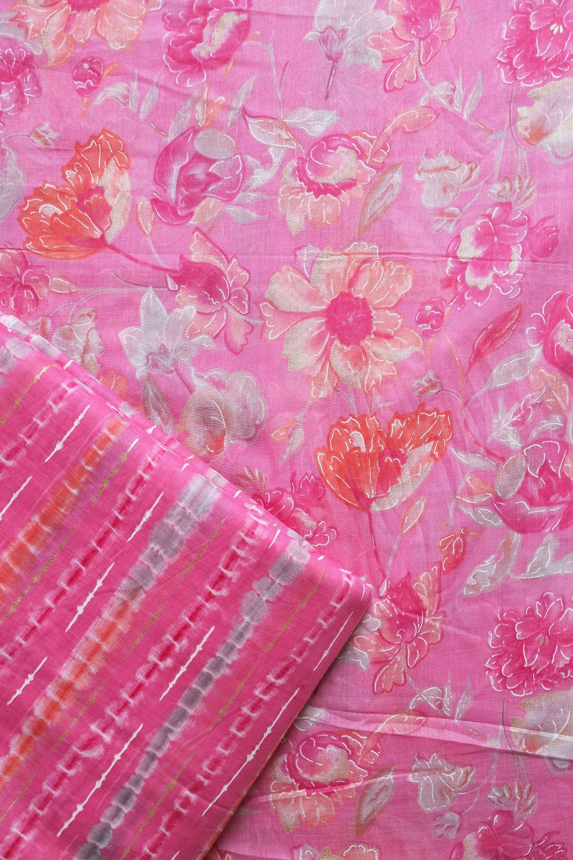 Ultra Pink And Grey Pure Mul Cotton Unstitched Suit Set (2 Piece) - doeraa