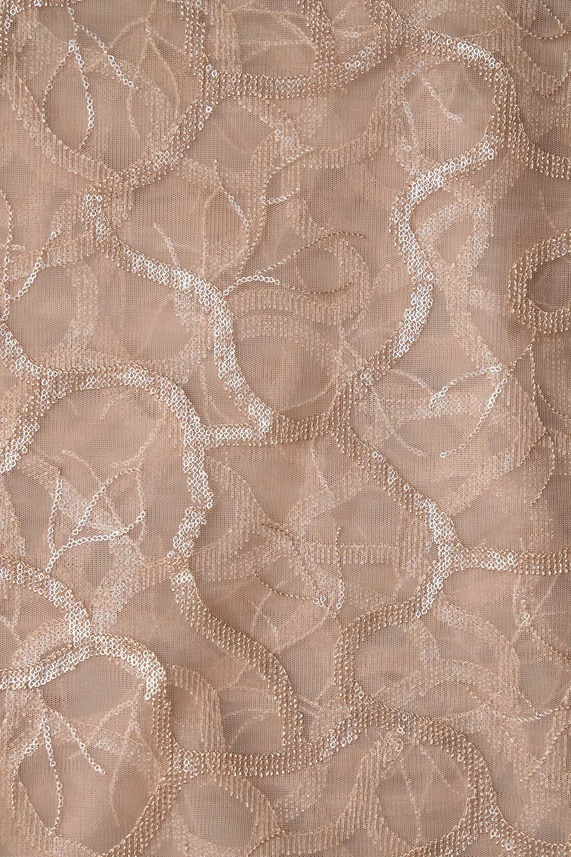 Water Sequins Abstract Embroidery On Beige Soft Net Fabric - doeraa