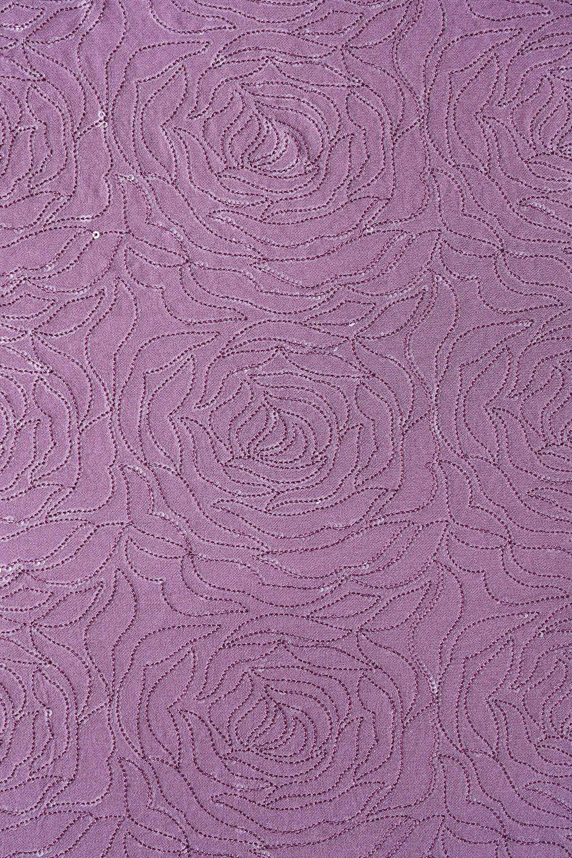 Water Sequins Floral Heavy Embroidery On Viola Purple Viscose Georgette Fabric - doeraa