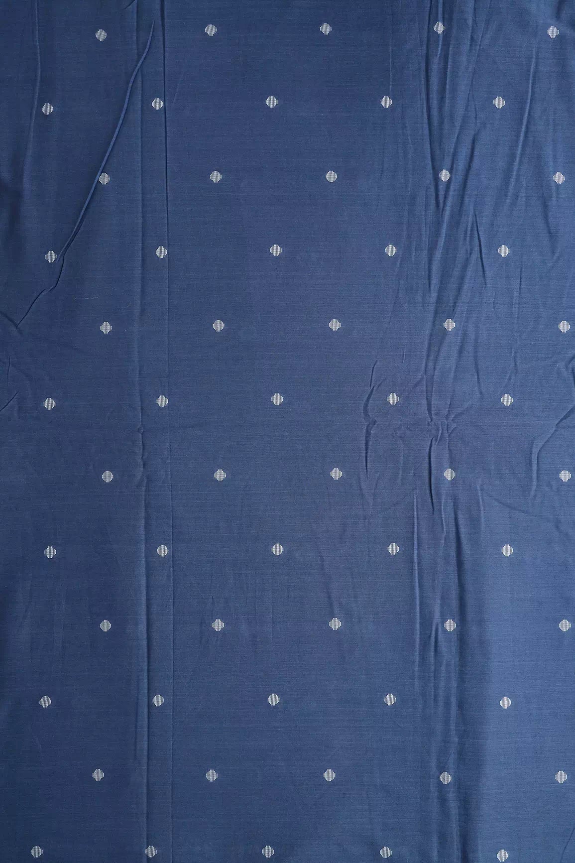 White And Blue Small Booti Pattern Handwoven Organic Cotton Fabric - doeraa