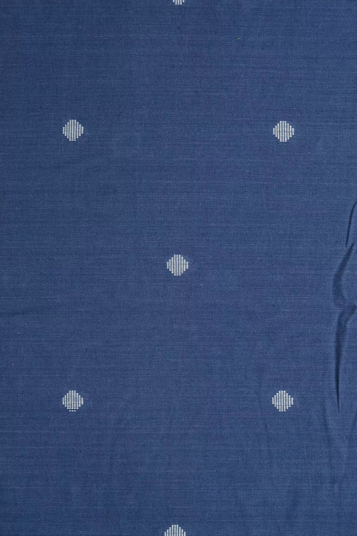 White And Blue Small Booti Pattern Handwoven Organic Cotton Fabric - doeraa