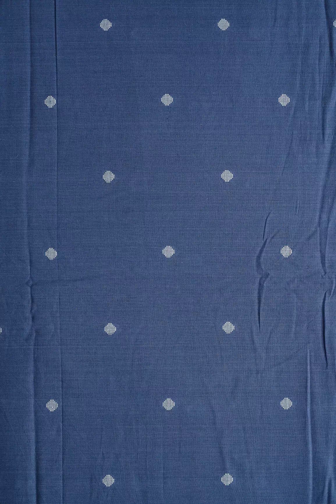 White And Blue Small Booti Pattern Handwoven Organic Cotton Fabric - doeraa
