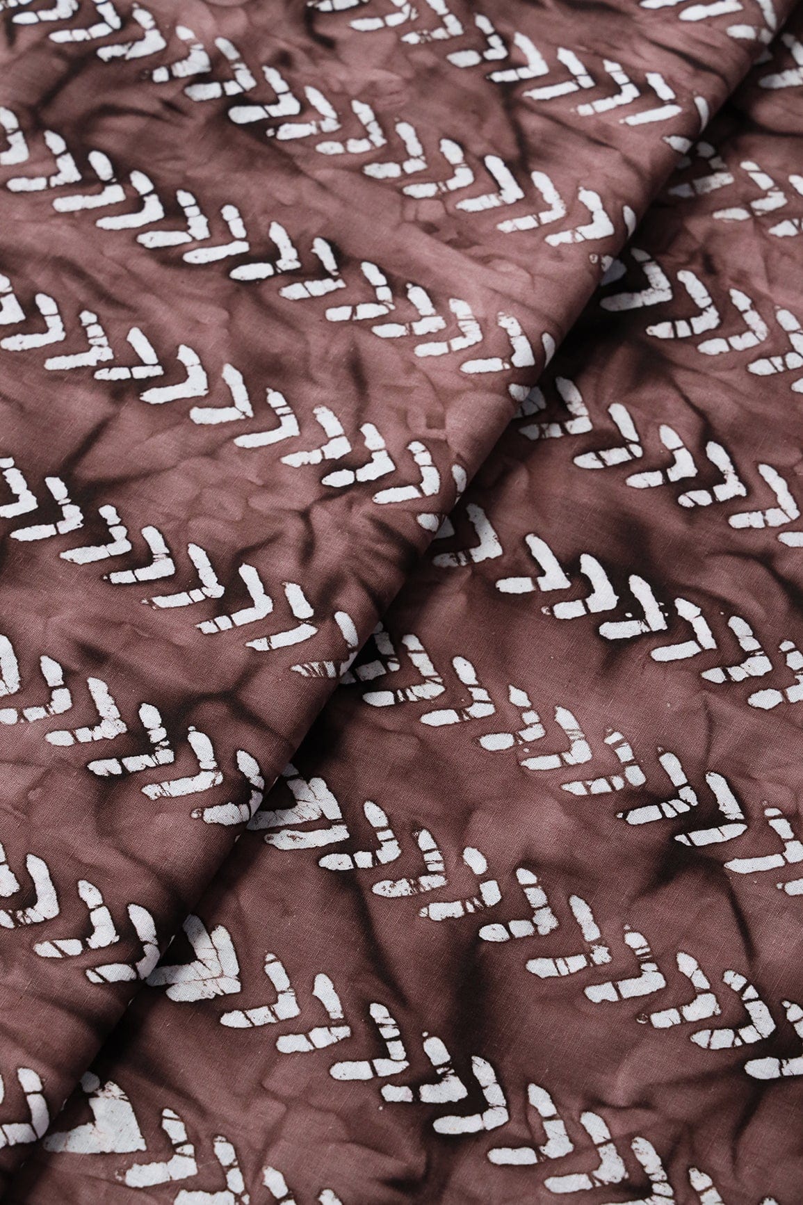 White And Brown Geometric Pattern Batik Hand block Organic Cotton Fabric - doeraa