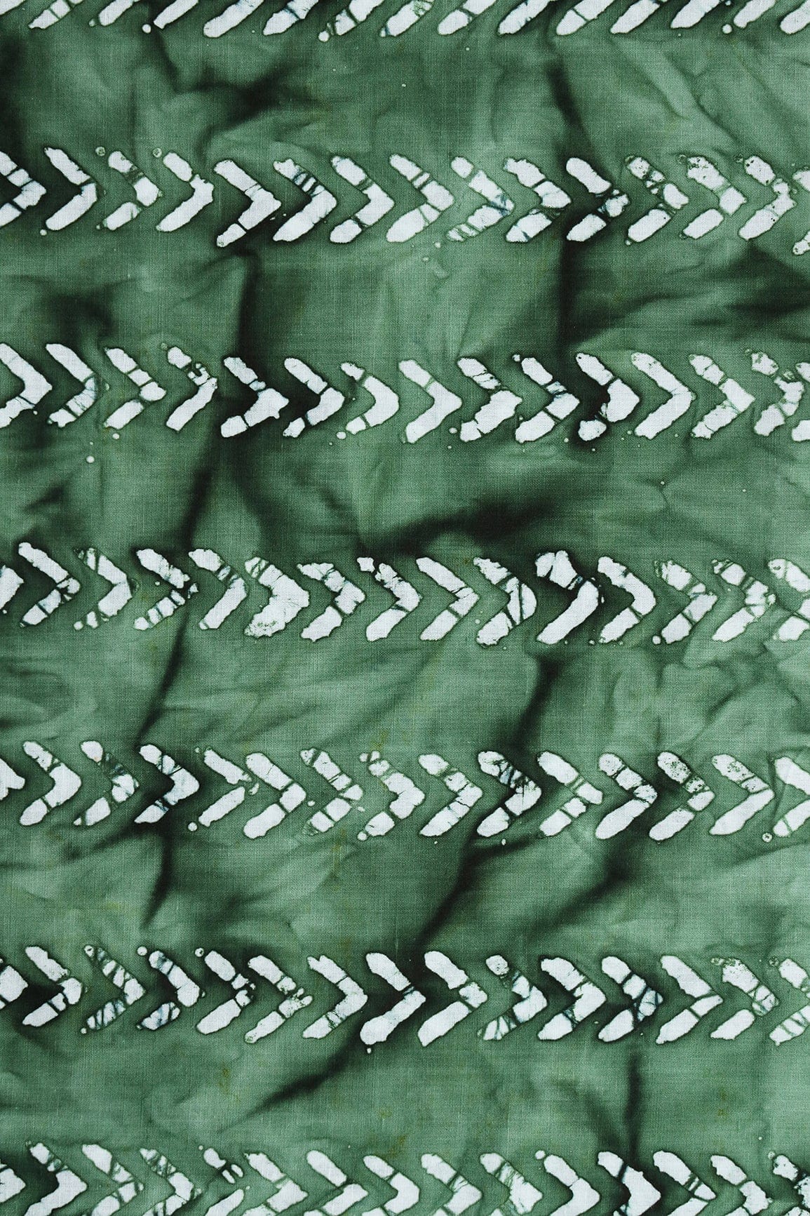 White And Green Geometric Pattern Batik Handblock Organic Cotton Fabric - doeraa