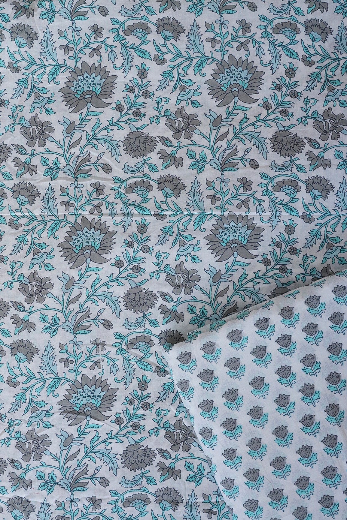 White And light Teal Pure Cotton Unstitched Suit (2 Piece) - doeraa
