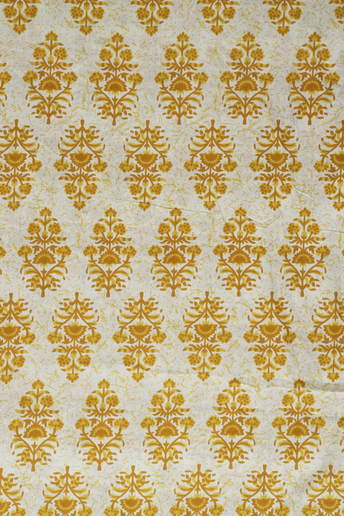 White And Mustard Floral Print On Pure Cotton Fabric - doeraa