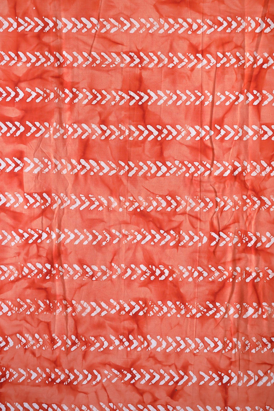 White And Orange Geometric Pattern Batik Handblock Organic Cotton Fabric - doeraa