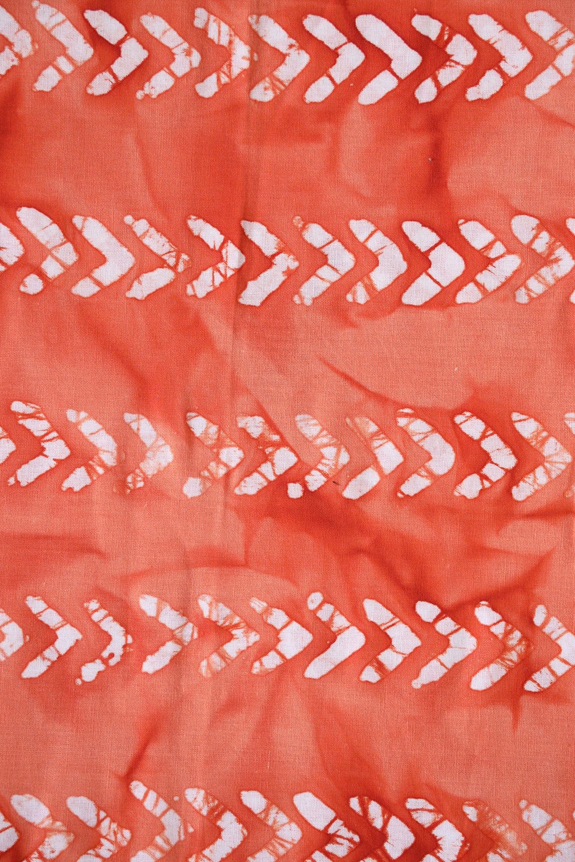 White And Orange Geometric Pattern Batik Handblock Organic Cotton Fabric - doeraa