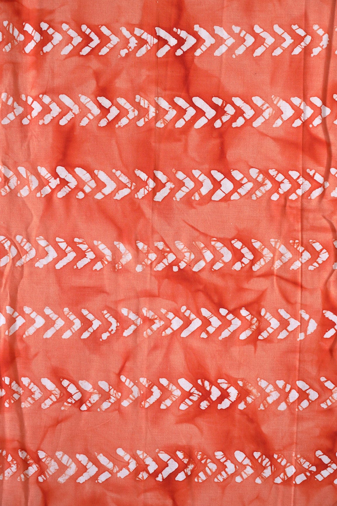 White And Orange Geometric Pattern Batik Handblock Organic Cotton Fabric - doeraa