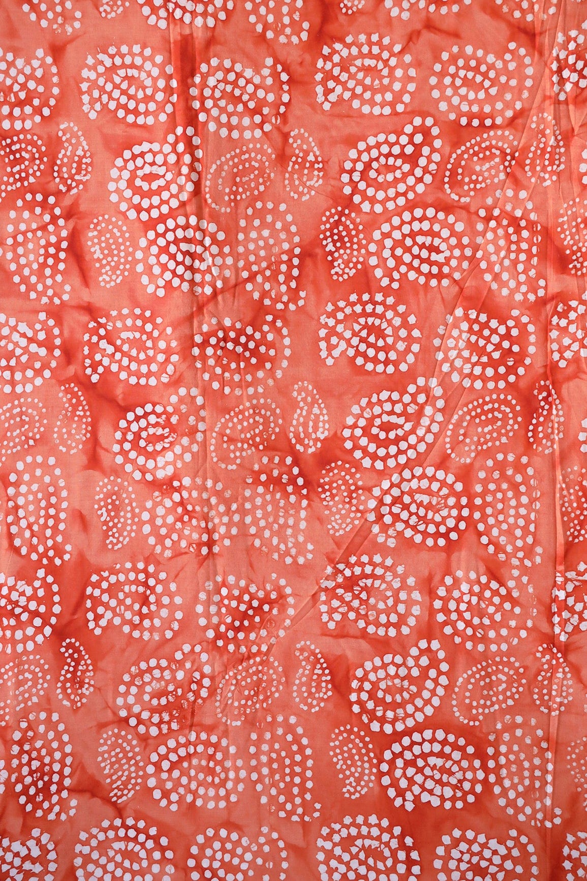White And Orange Paisley Pattern Batik Handblock Organic Cotton Fabric - doeraa