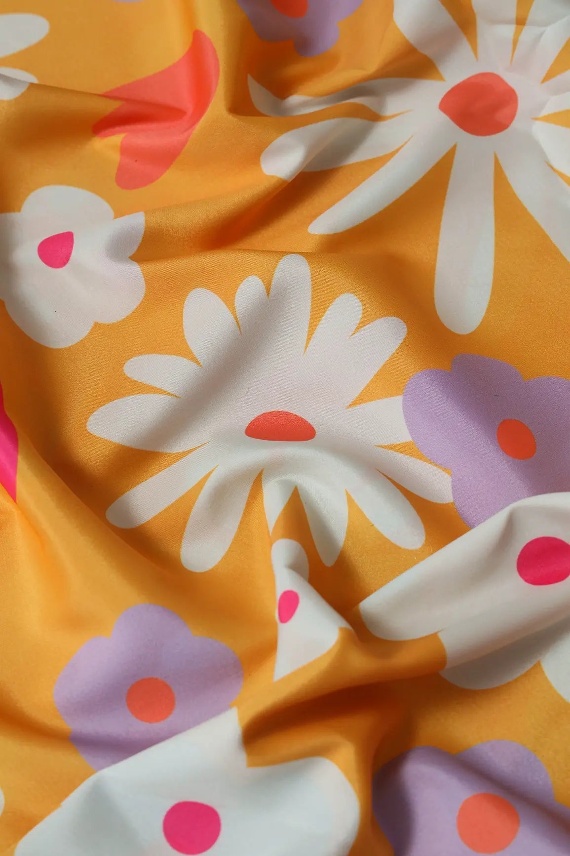 White And Yellow Beautiful Floral Pattern Digital Print On French Crepe Fabric - doeraa