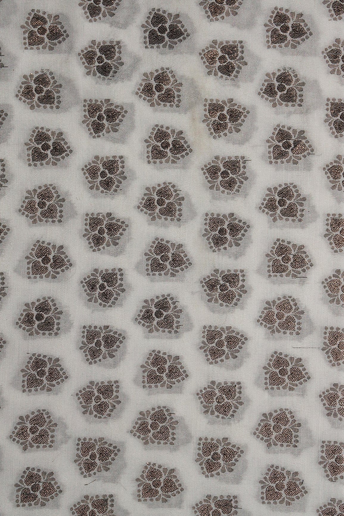 White Floral Booti Pure Crepe Taspa Dyeable Banarasi Silk Jacquard Fabric - doeraa