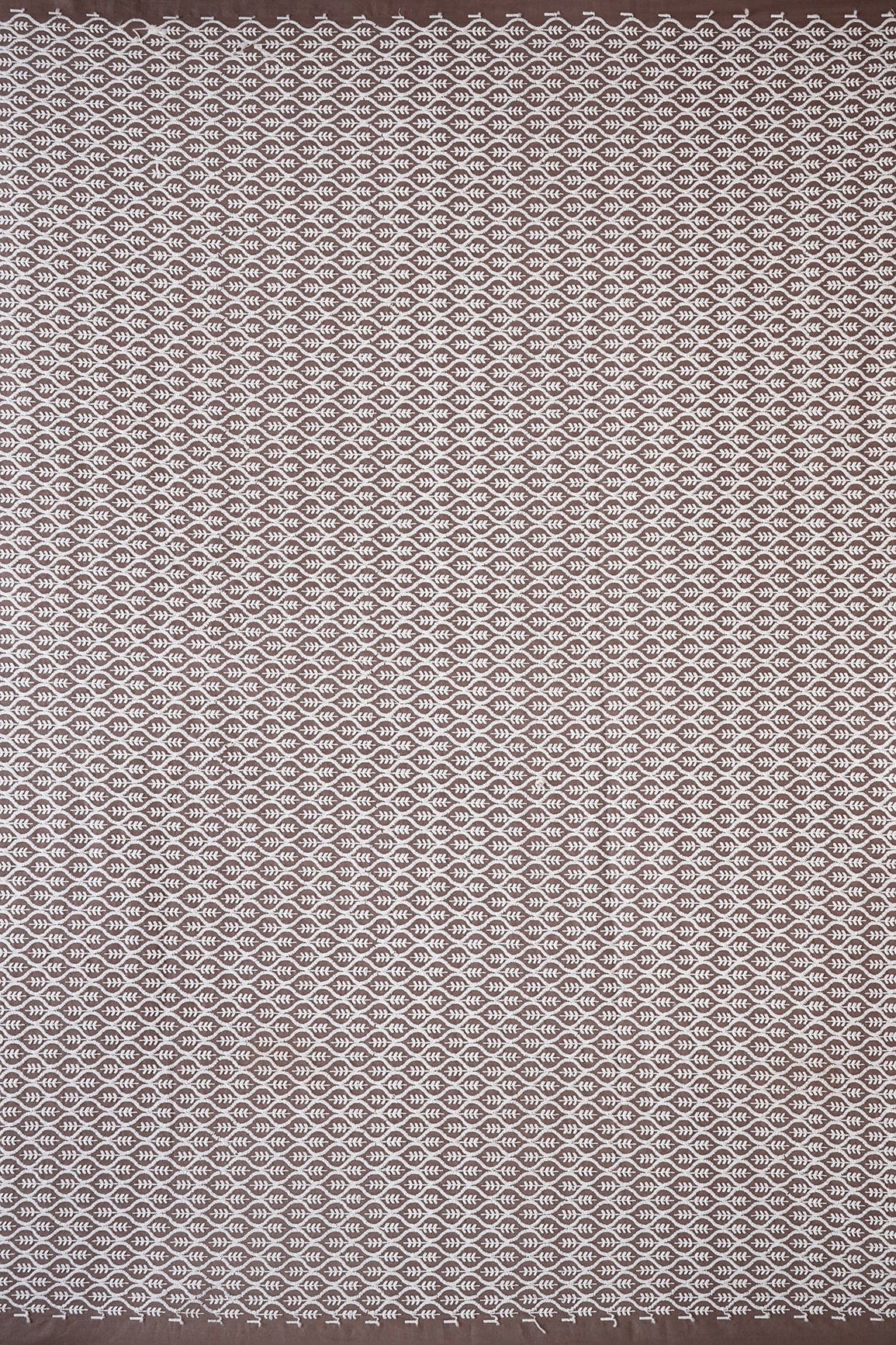 White Thread Beautiful Trellis Embroidery On Light Brown Soft Cotton Fabric - doeraa