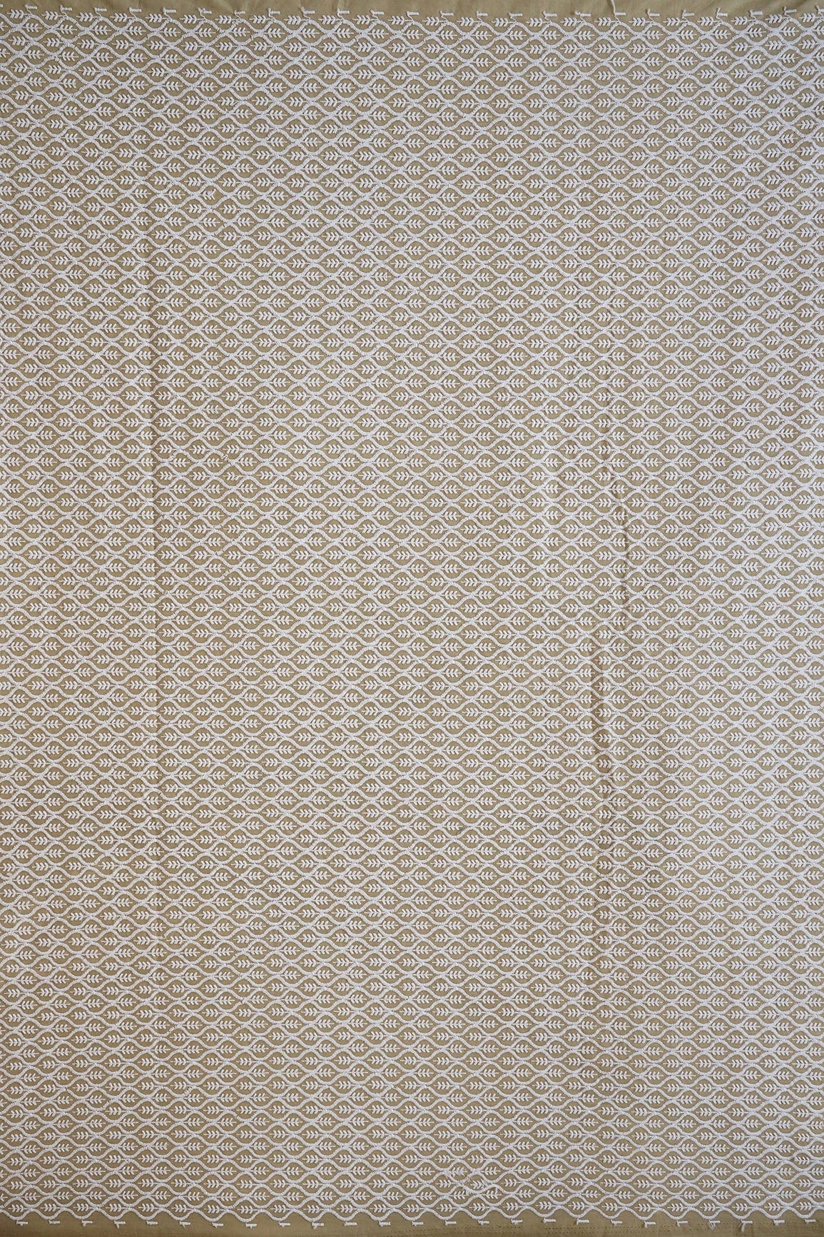 White Thread Beautiful Trellis Embroidery On Light Mehendi Green Soft Cotton Fabric - doeraa