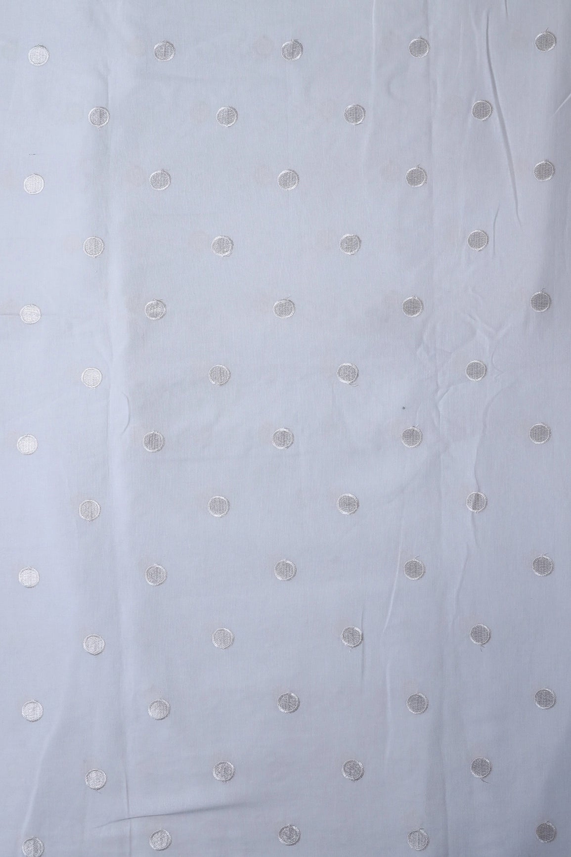 White Thread Polka Embroidery Work On White Organic Cotton Fabric - doeraa