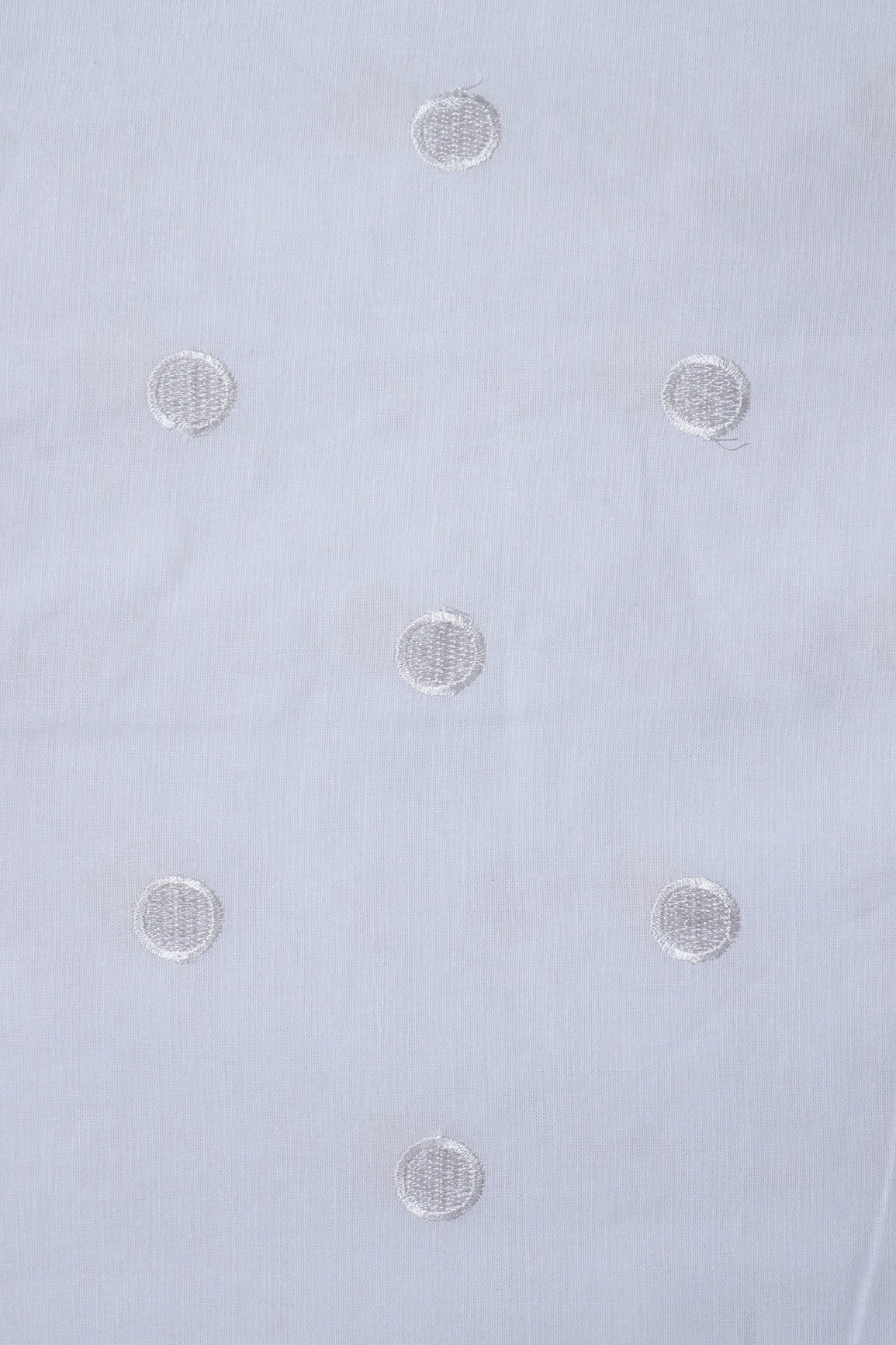 White Thread Polka Embroidery Work On White Organic Cotton Fabric - doeraa