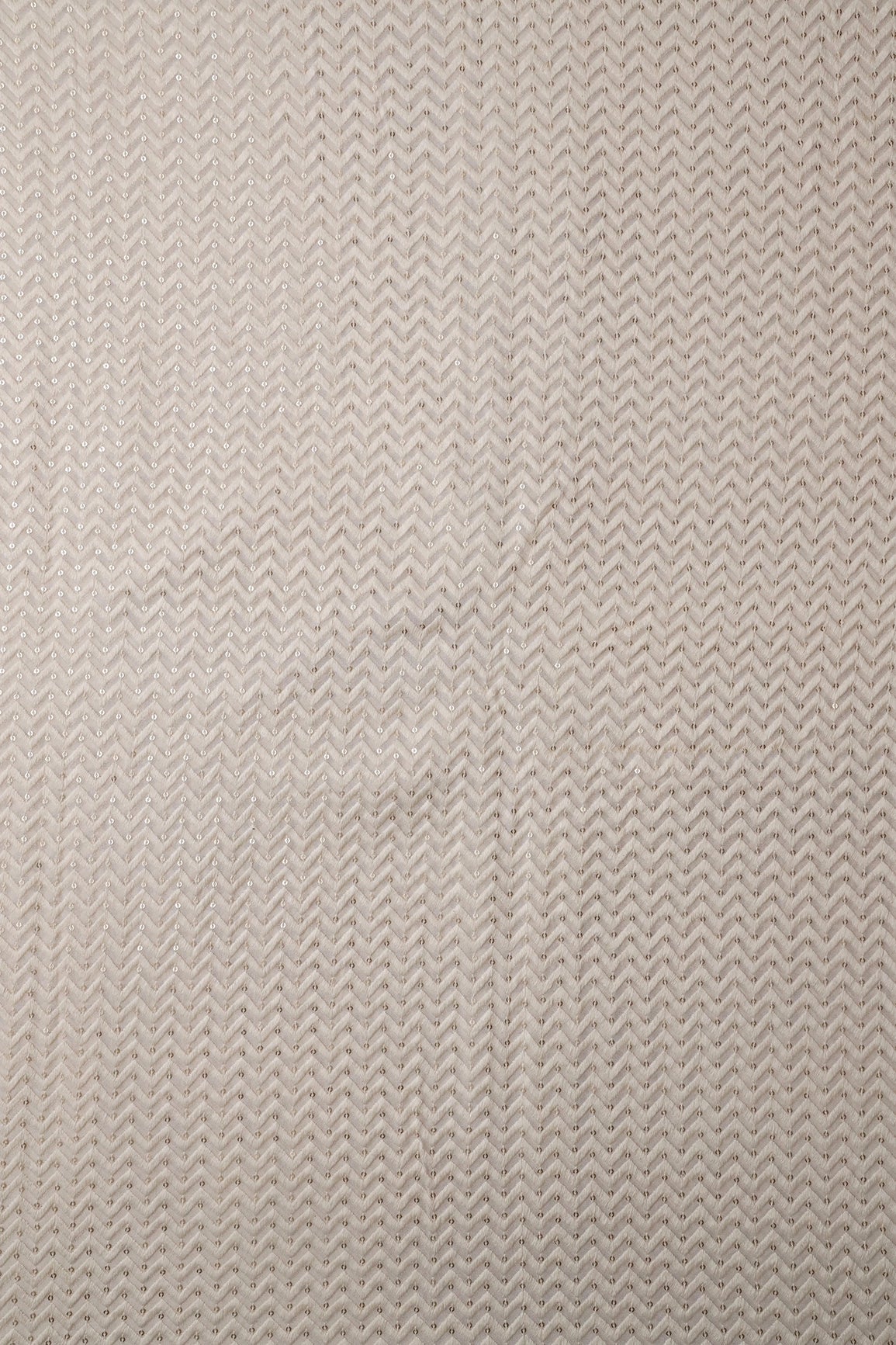 White Thread With Gold Sequins Chevron Embroidery Work On White Dyeable Viscose Georgette Fabric - doeraa