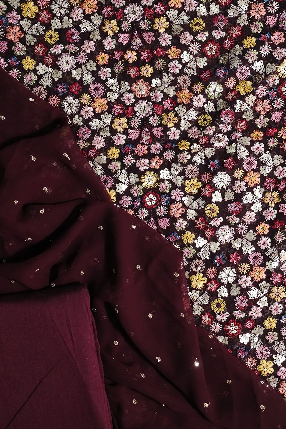 Wine Unstitched Suit (3 Piece) - doeraa