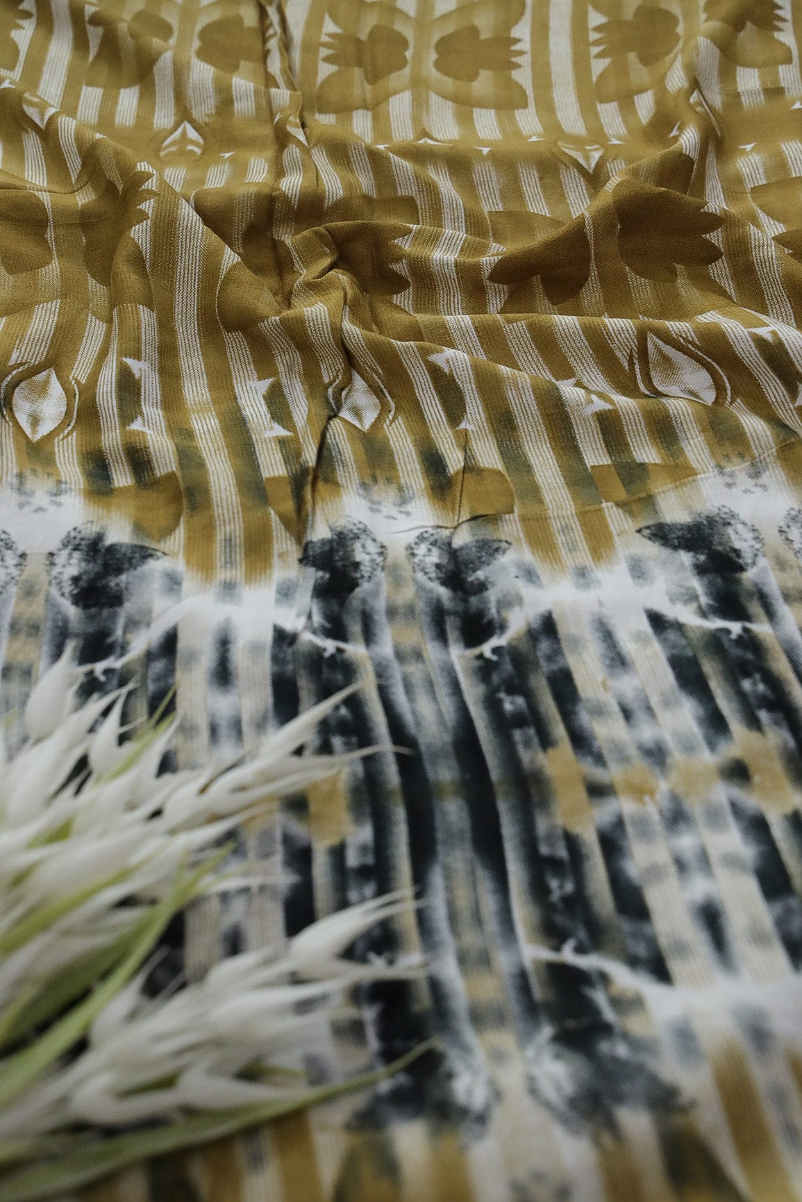Yellow and Black Digital Print on Rayon Fabric - doeraa