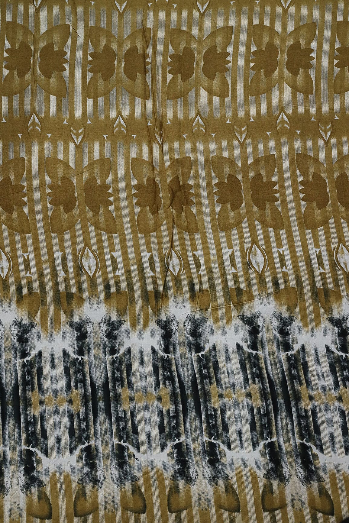 Yellow and Black Digital Print on Rayon Fabric - doeraa