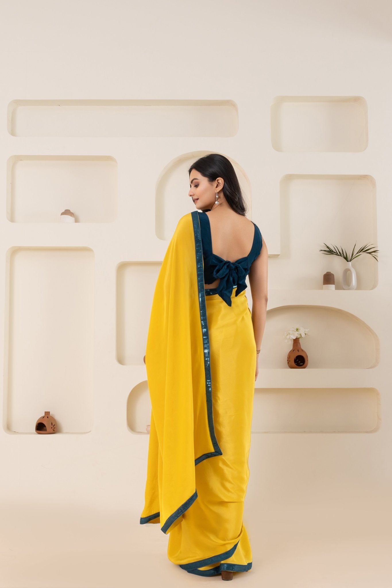 Yellow And Rama Green Pure Viscose Crepe Saree Set With Border (Saree With Blouse Piece) - doeraa