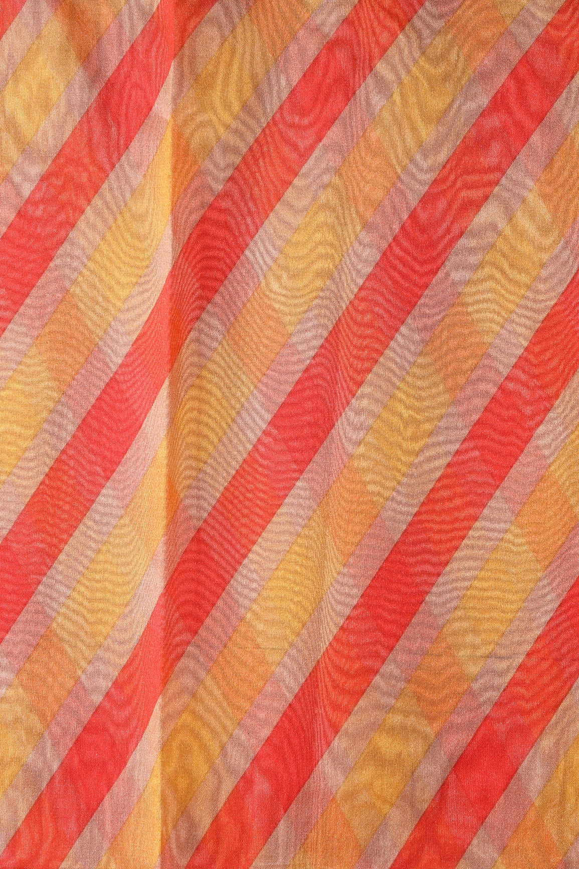 Yellow And Red Stripes Digital Print On Organza Fabric - doeraa