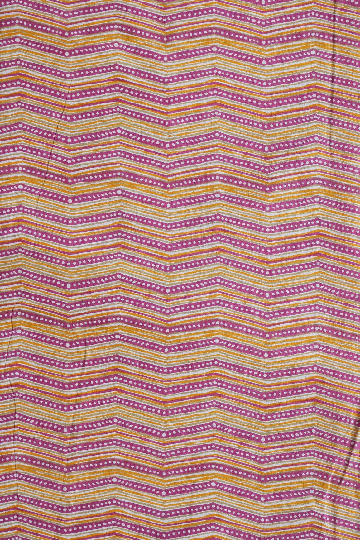 Yellow And Violet Chevron Print On Pure Cotton Fabric - doeraa