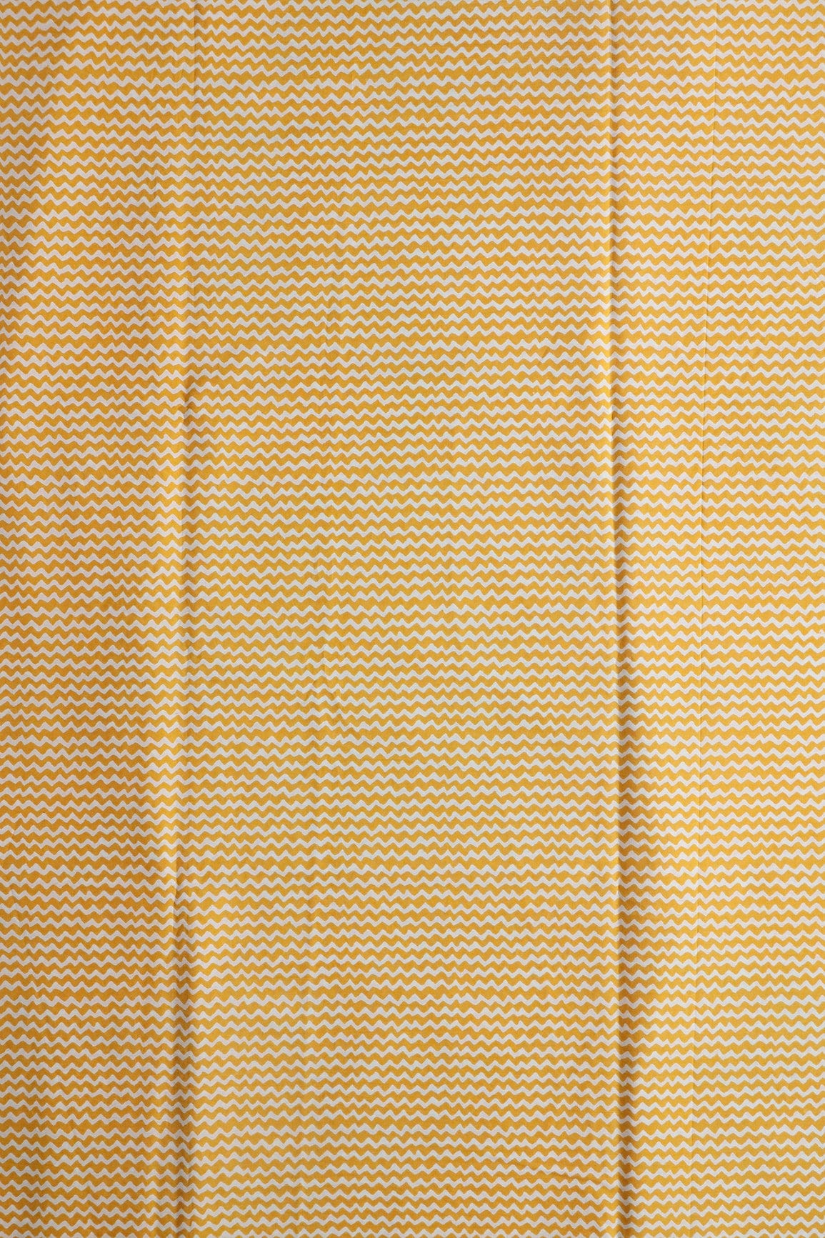 Yellow And White Chevron Print On Pure Cotton Fabric - doeraa