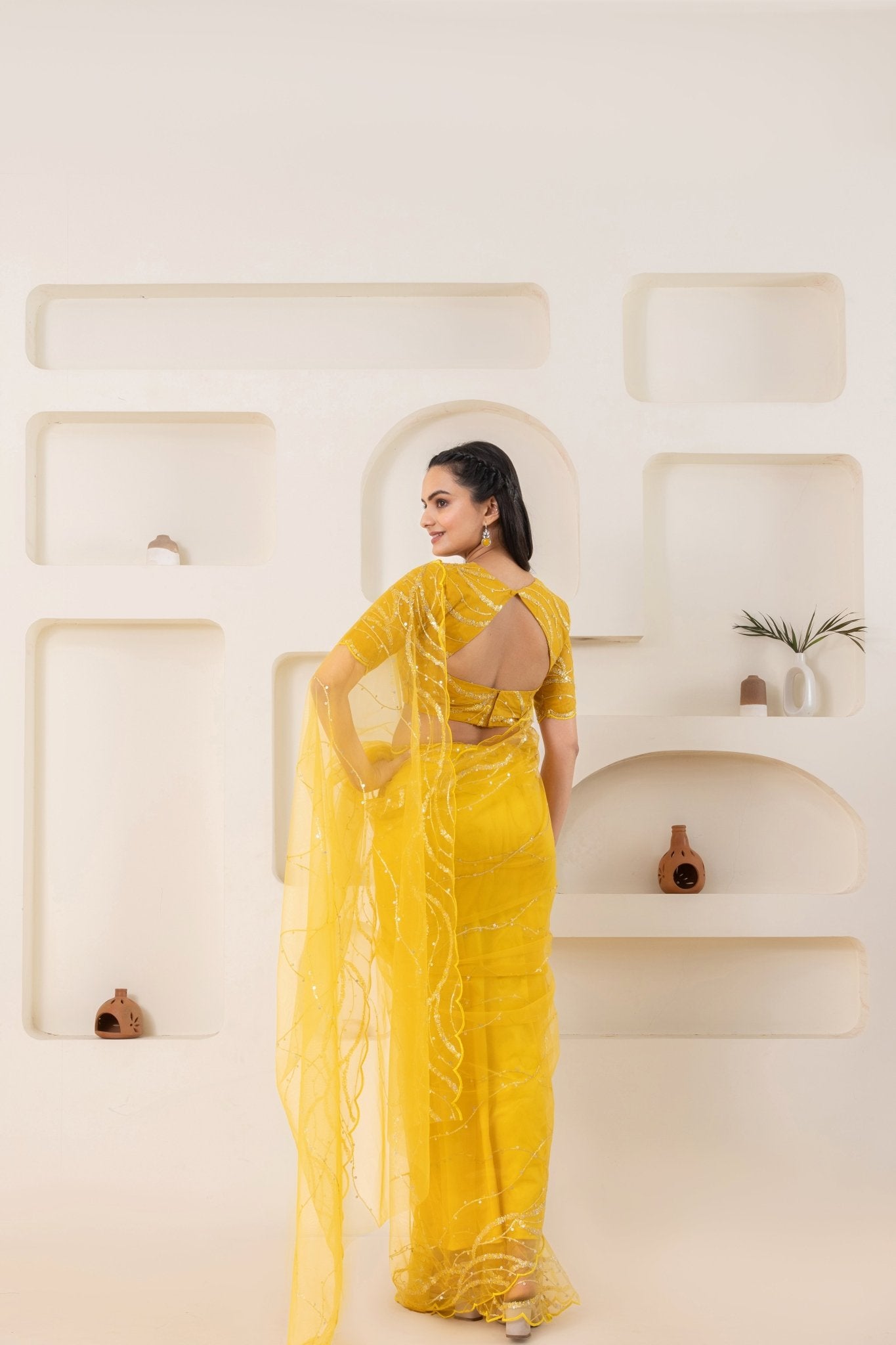 Yellow Embroidery Saree Set (Saree With Blouse Piece) - doeraa