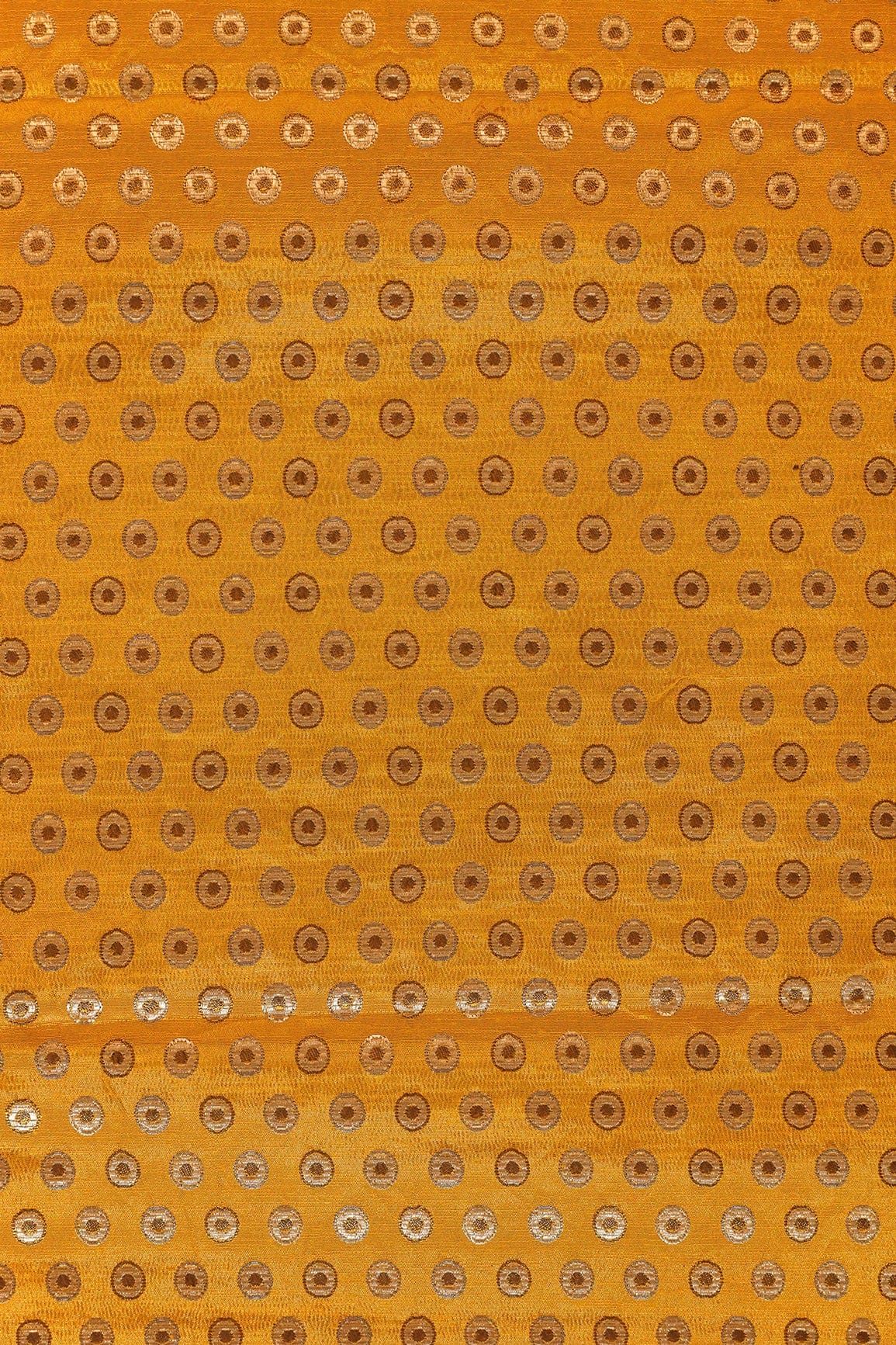 Yellow Polka Double Cloth Jacquard Banarasi Fabric - doeraa
