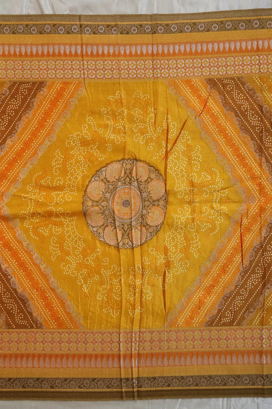 Yellow Pure Viscose Dola Silk Jacquard Print Dupatta - doeraa