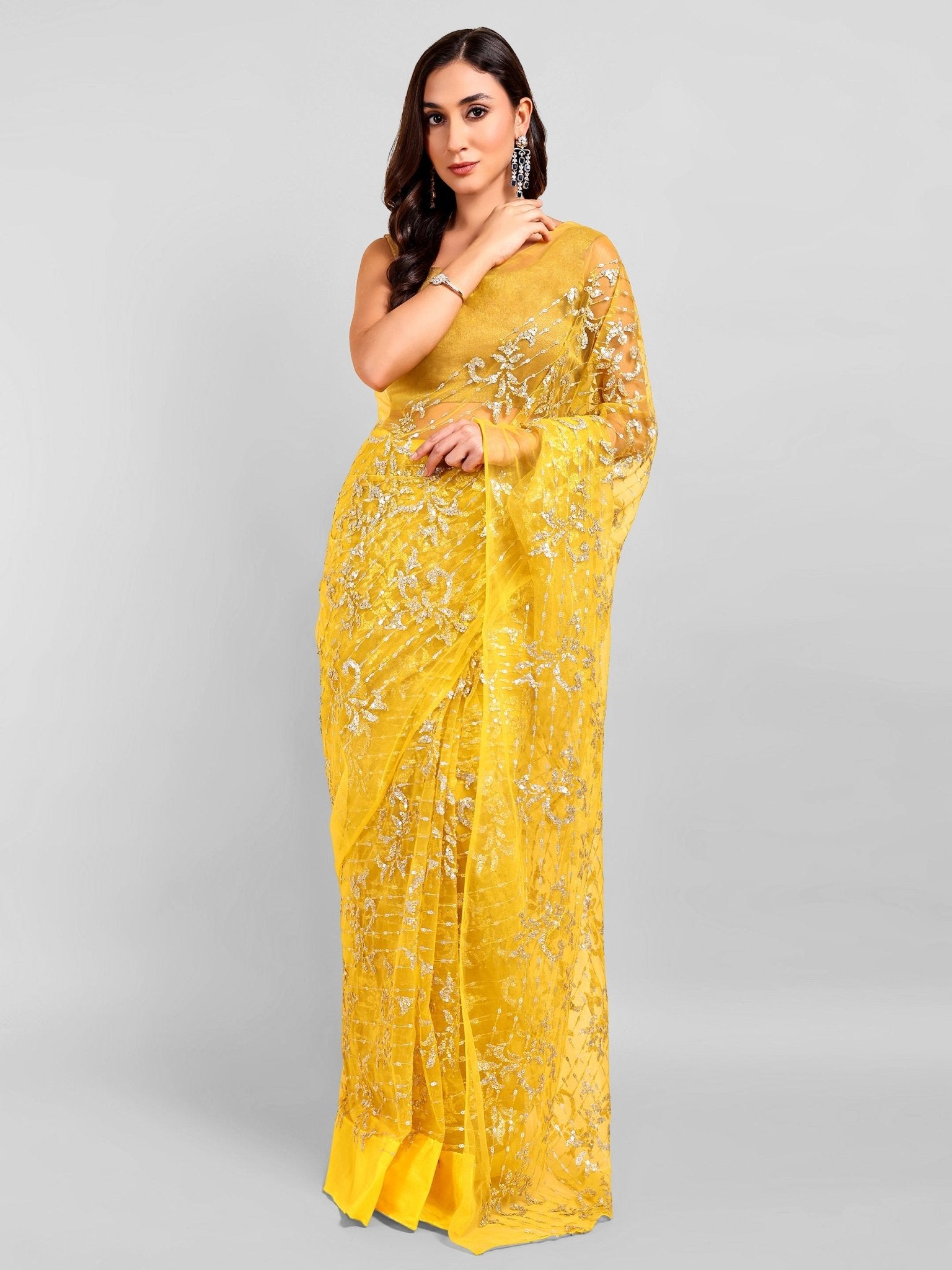 Yellow Saree Set (2 Piece) - doeraa