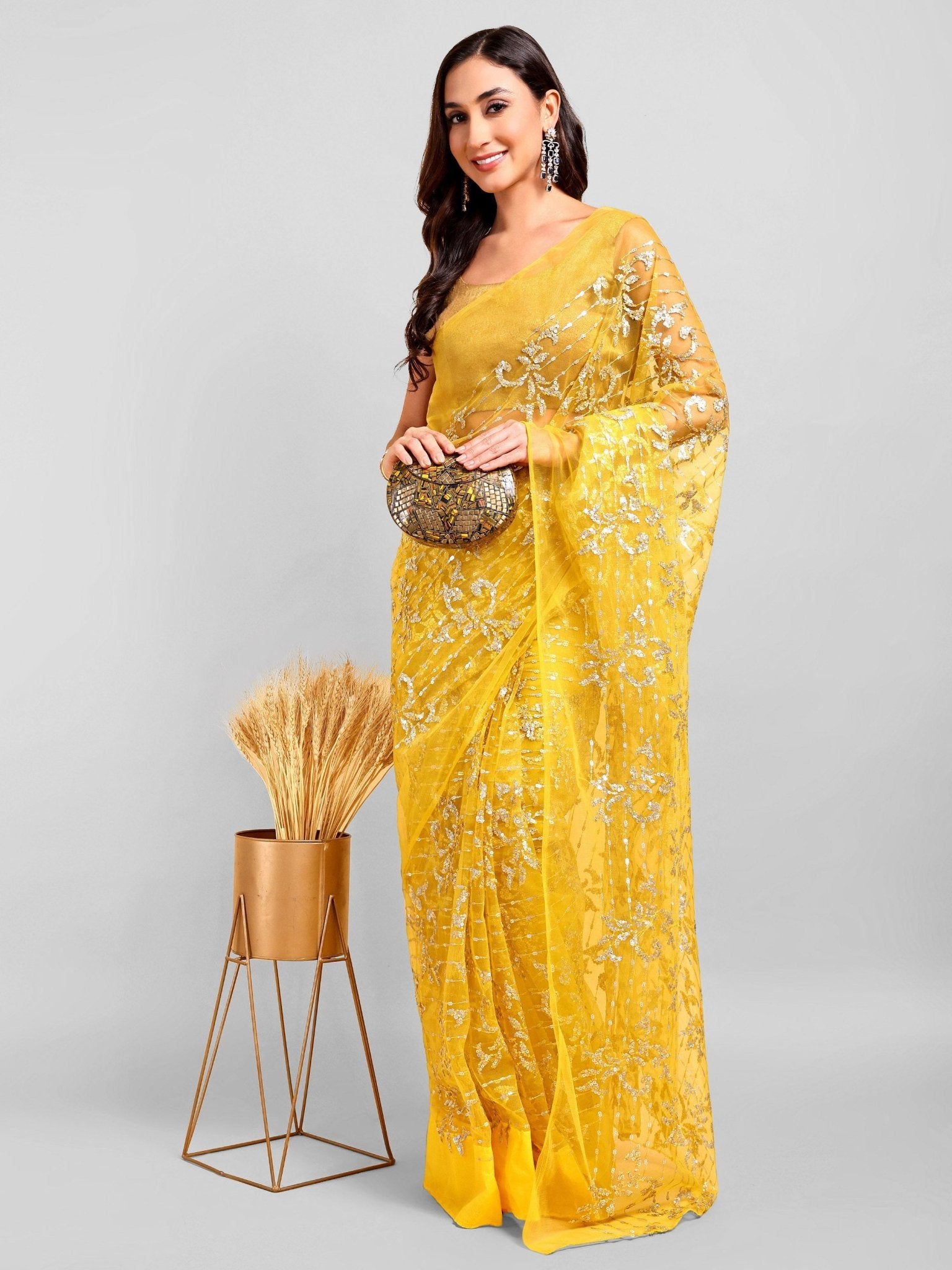 Yellow Saree Set (2 Piece) - doeraa
