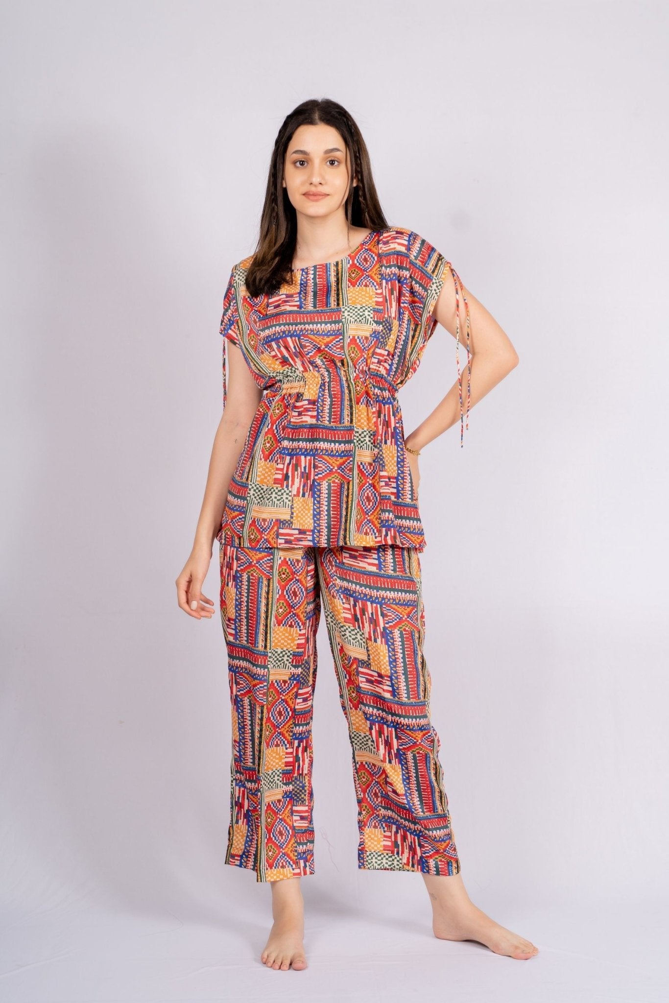 Zephyr Geometric Print Crepe Co - ord Set - doeraa