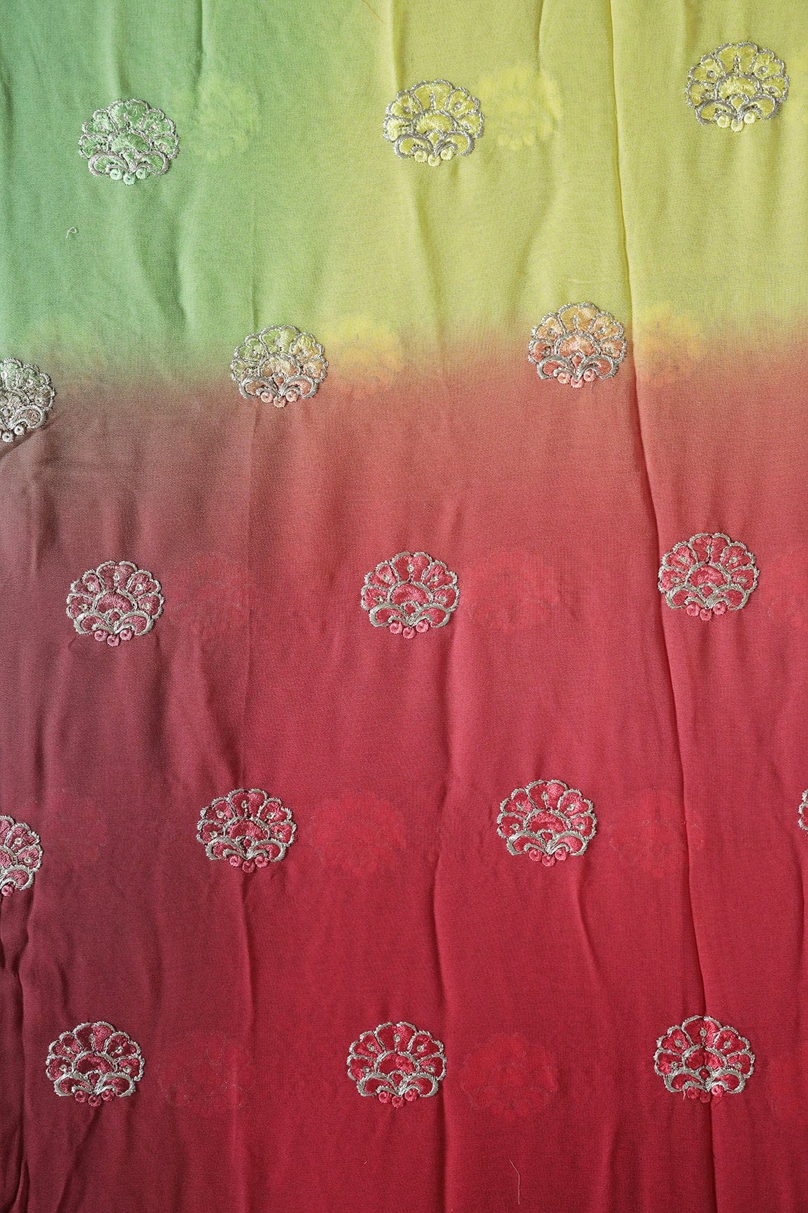 4 Meter Cut Piece Of Silver Zari With Thread Floral Butta Embroidery On Multi Color Viscose Georgette Fabric - doeraa