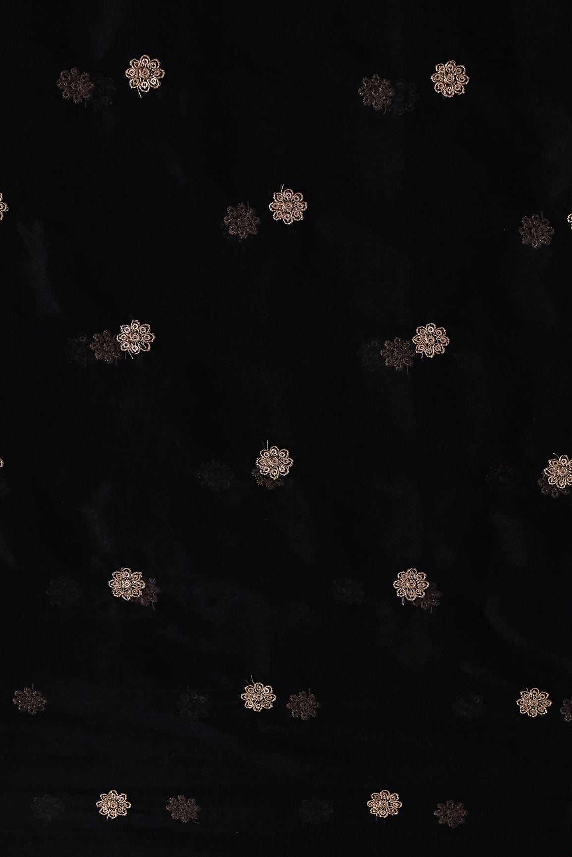 doeraa Embroidery Fabrics Gold Sequins with Gold Thread Motif Embroidery On Black Organza Fabric