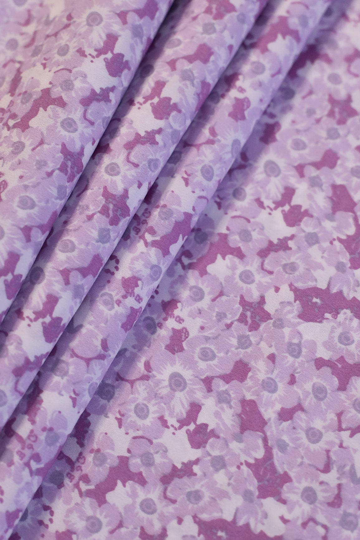 Big Width "56" Beautiful Lavender Floral Digital Print On Crepe Satin Fabric - doeraa
