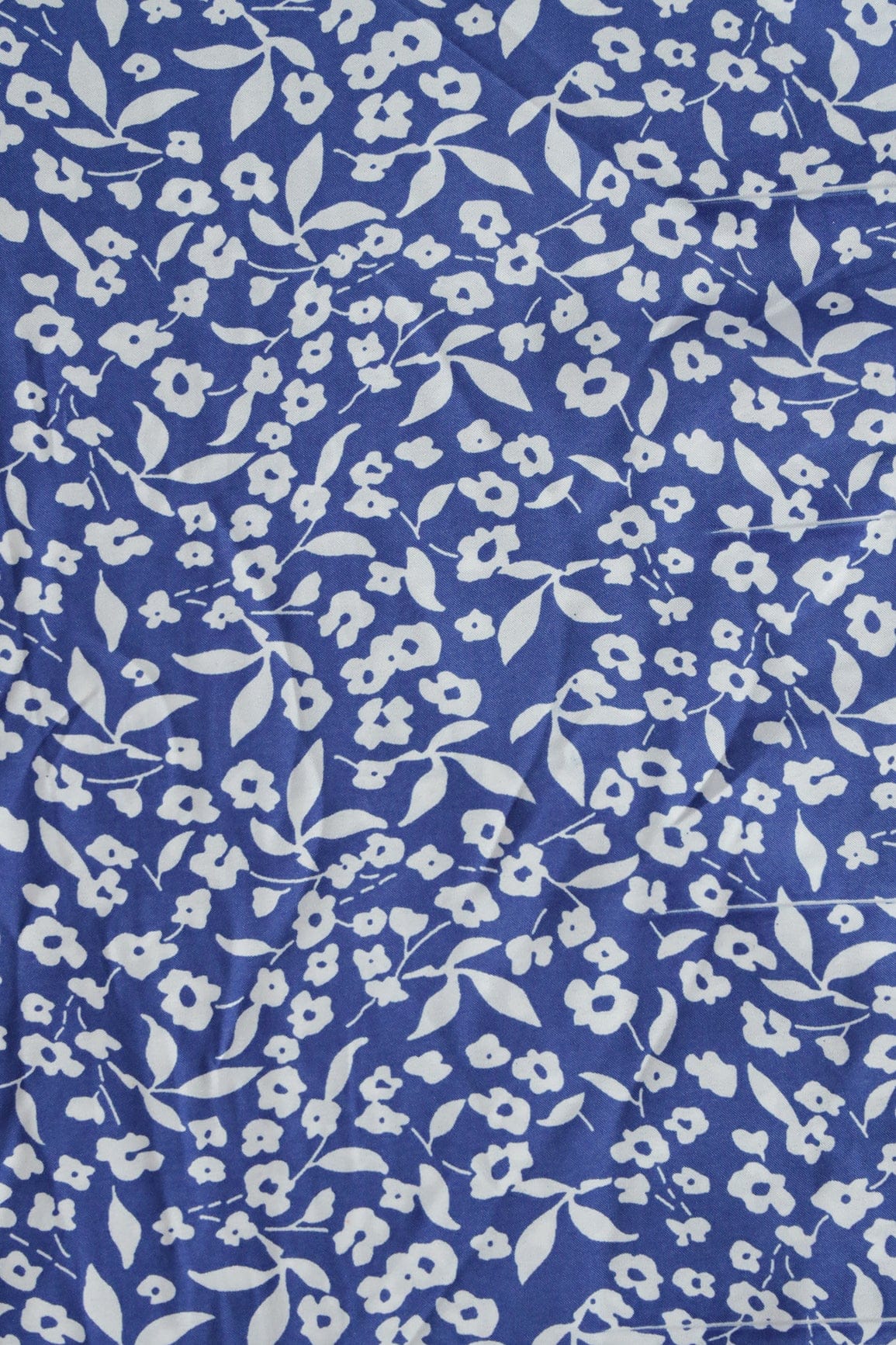 Big Width "56" Beautiful White Floral Digital Print On Blue Crepe Satin Fabric - doeraa