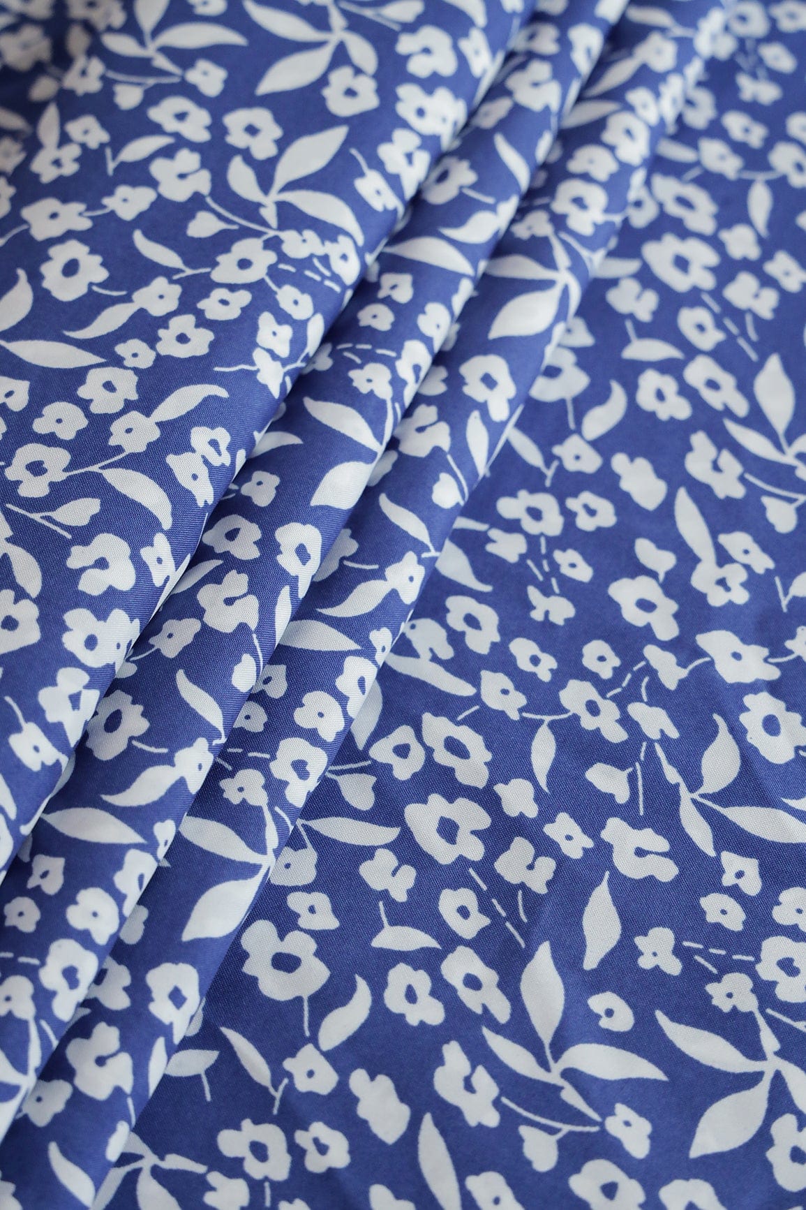Big Width "56" Beautiful White Floral Digital Print On Blue Crepe Satin Fabric - doeraa