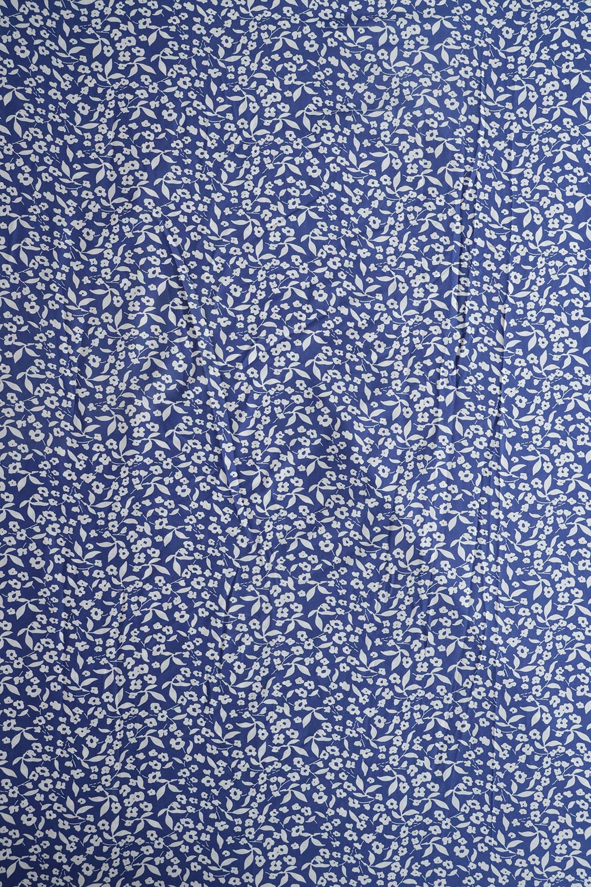 Big Width "56" Beautiful White Floral Digital Print On Blue Crepe Satin Fabric - doeraa