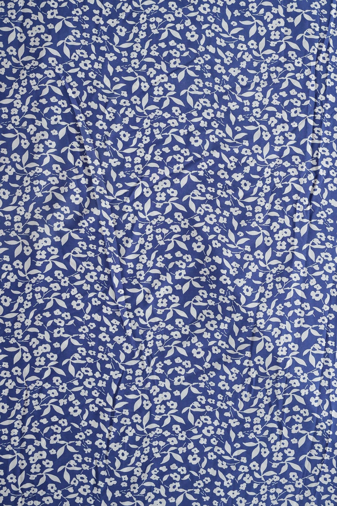 Big Width "56" Beautiful White Floral Digital Print On Blue Crepe Satin Fabric - doeraa