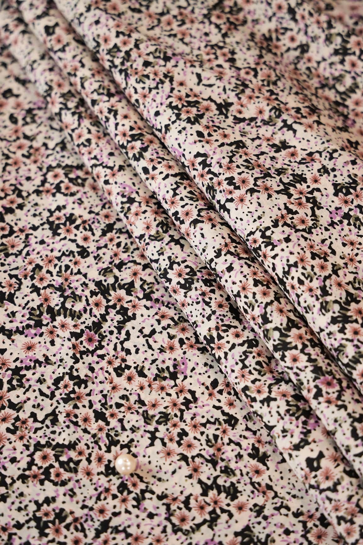 Big Width "56" Black And Brown Small Floral Digital Print On Crepe Satin Fabric - doeraa