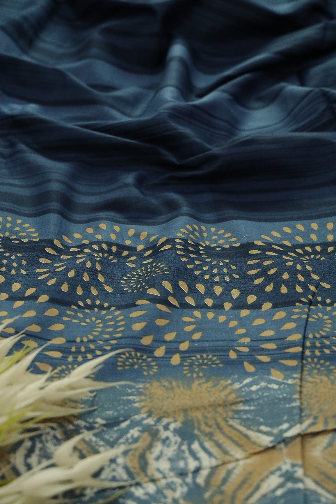 Dark Blue Cultural Digital Print on Rayon Fabric - doeraa