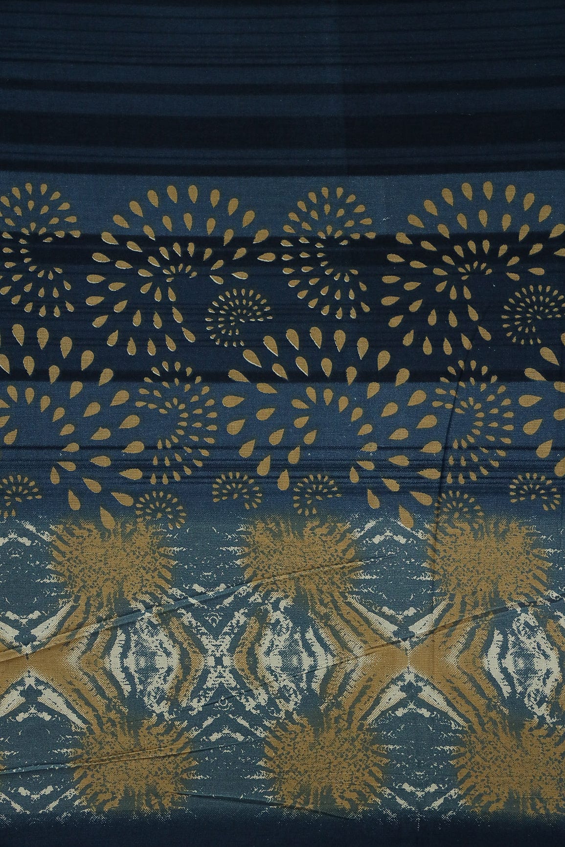 Dark Blue Cultural Digital Print on Rayon Fabric - doeraa